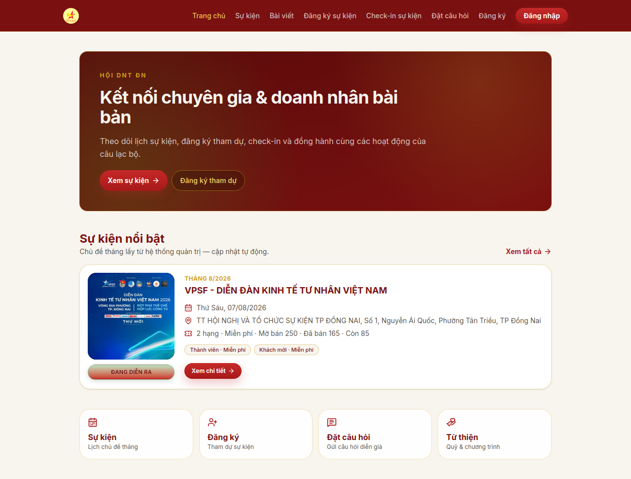 Trang chủ Hội DNT Đồng Nai — menu, banner và sự kiện nổi bật